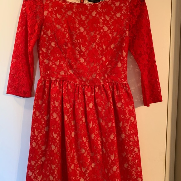 French Connection Red Lace Dress Size 6 - Picture 3 of 5